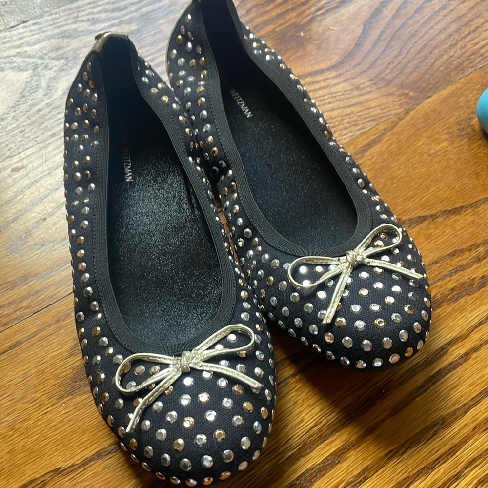 Stuart Weitzman Black Flats with Gold and Silver Accents